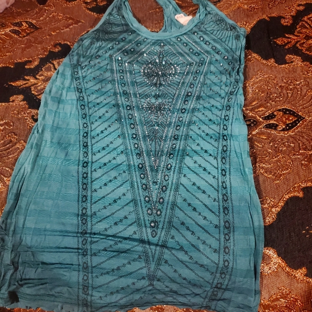 Womens striped teal crystal detail Miss Me tank